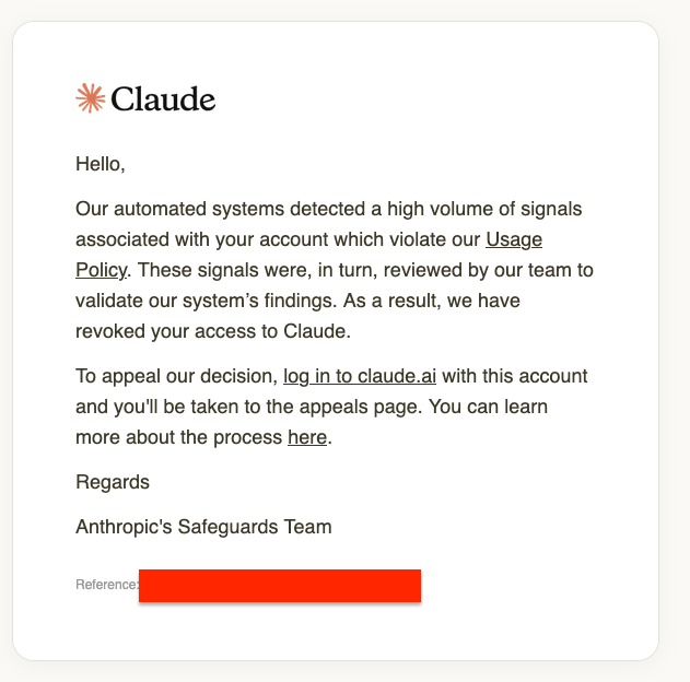 Sorry to block your account...