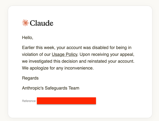 Reinstatement email